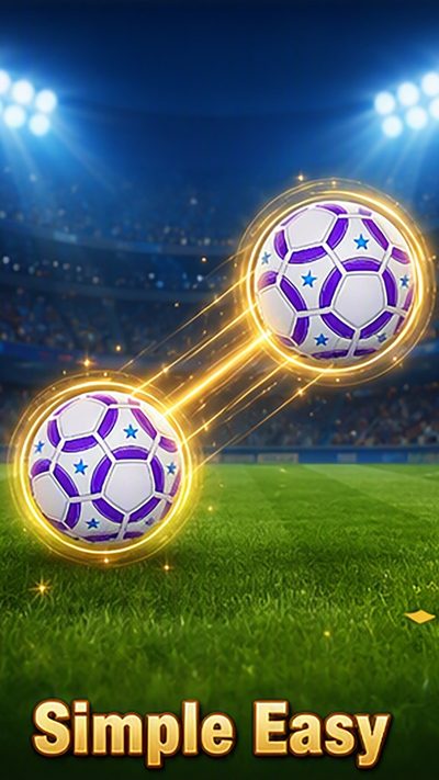 Two soccer balls linked by a golden merge beam